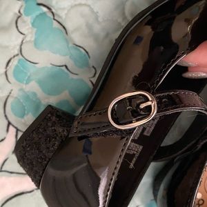 Lot little girls dress shoes size 8, 1 pair black one pair silver.